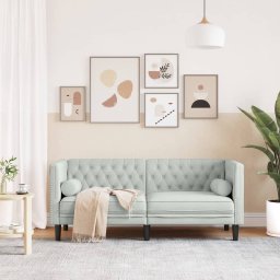 vidaXL Tweezitsbank Chesterfield-stijl en bolsters fluweel lichtgrijs