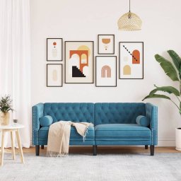 vidaXL Tweezitsbank Chesterfield-stijl en bolsters fluweel blauw