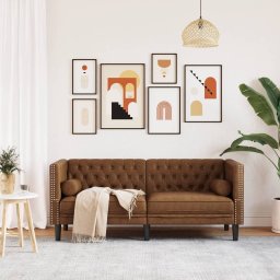 vidaXL Tweezitsbank Chesterfield-stijl met bolsters kunstsuède bruin