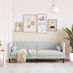 vidaXL Driezitsbank Chesterfield-stijl met bolsters fluweel lichtgrijs