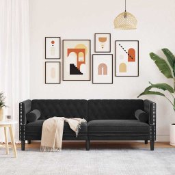vidaXL Driezitsbank Chesterfield-stijl met bolsters fluweel zwart