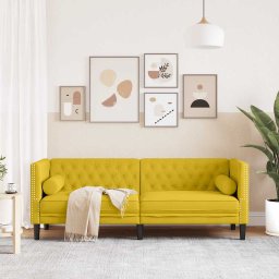 vidaXL Driezitsbank Chesterfield-stijl met bolsters fluweel geel