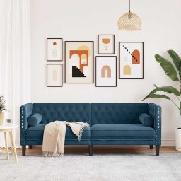 vidaXL Driezitsbank Chesterfield-stijl met bolsters fluweel blauw