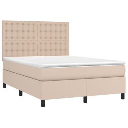 vidaXL Boxspring met matras en LED kunstleer cappuccinokleur 140x190cm