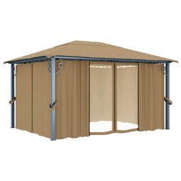 vidaXL Prieel met gordijn 400x300 cm aluminium taupe
