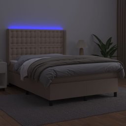 vidaXL Boxspring met matras en LED kunstleer cappuccinokleur 140x190cm