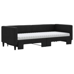 vidaXL Slaapbank met onderschuifbed en matrassen 80x200 cm stof zwart