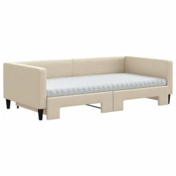 vidaXL Slaapbank met onderschuifbed en matrassen 100x200 cm stof crème