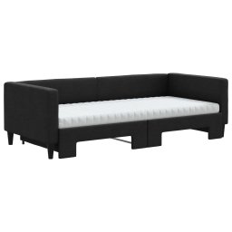 vidaXL Slaapbank met onderschuifbed en matrassen 90x190 cm stof zwart