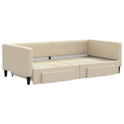 vidaXL Slaapbank met onderschuifbed en lades 100x200 cm stof crème