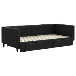 vidaXL Slaapbank met onderschuifbed en lades 90x190 cm stof zwart