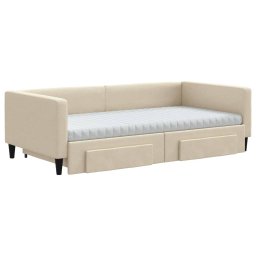 vidaXL Slaapbank met onderschuifbed en lades 100x200 cm stof crème