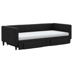 vidaXL Slaapbank met onderschuifbed en lades 90x190 cm stof zwart