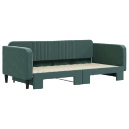 vidaXL Slaapbank met onderschuifbed 100x200 cm fluweel donkergroen