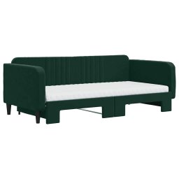 vidaXL Slaapbank onderschuifbed matrassen 100x200cm fluweeldonkergroen