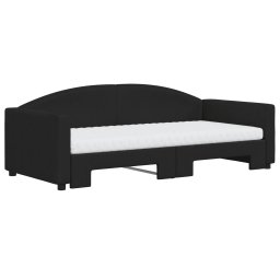 vidaXL Slaapbank met onderschuifbed en matrassen 90x190 cm stof zwart