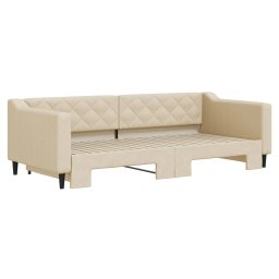 vidaXL Slaapbank met onderschuifbed 90x200 cm stof crèmekleurig