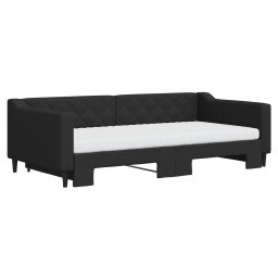 vidaXL Slaapbank met onderschuifbed en matrassen 100x200 cm stof zwart