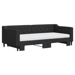 vidaXL Slaapbank met onderschuifbed en matrassen 90x190 cm stof zwart