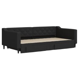 vidaXL Slaapbank met onderschuifbed en lades 100x200 cm stof zwart