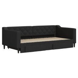 vidaXL Slaapbank met onderschuifbed en lades 90x190 cm stof zwart