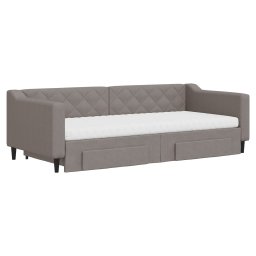 vidaXL Slaapbank met onderschuifbed en lades 90x200 cm stof taupe