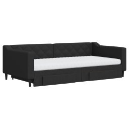 vidaXL Slaapbank met onderschuifbed en lades 100x200 cm stof zwart