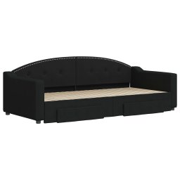 vidaXL Slaapbank met onderschuifbed en lades 90x200 cm stof zwart