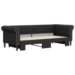 vidaXL Slaapbank met onderschuifbed 90x200 cm kunstleer zwart