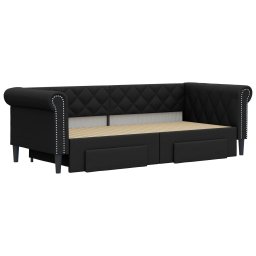 vidaXL Slaapbank met onderschuifbed en lades 90x200 cm kunstleer zwart
