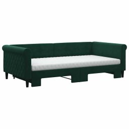 vidaXL Slaapbank onderschuifbed matrassen 100x200cm fluweeldonkergroen