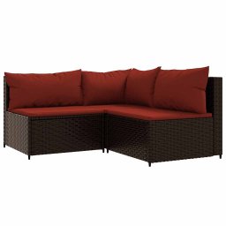 vidaXL 4-delige Loungeset met kussens poly rattan bruin