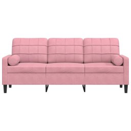 vidaXL Driezitsbank met sierkussens 180 cm fluweel roze