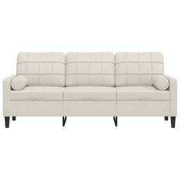 vidaXL Driezitsbank met sierkussens 180 cm fluweel crèmekleurig
