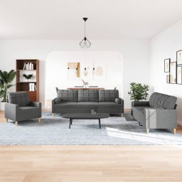 vidaXL 3-delige Loungeset met sierkussens stof donkergrijs