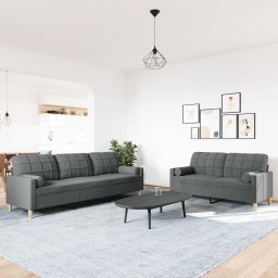 vidaXL 2-delige Loungeset met sierkussens stof donkergrijs
