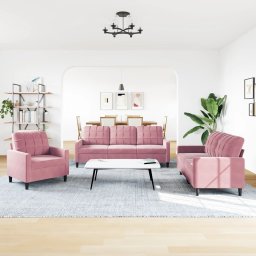 vidaXL 3-delige Loungeset met kussens fluweel roze
