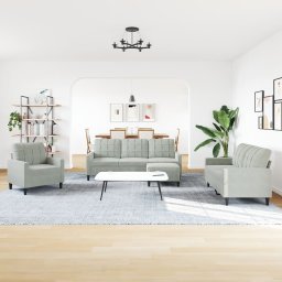 vidaXL 4-delige Loungeset met kussens fluweel lichtgrijs