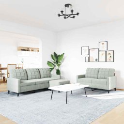 vidaXL 3-delige Loungeset met kussens fluweel lichtgrijs