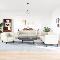 vidaXL 3-delige Loungeset fluweel crèmekleurig