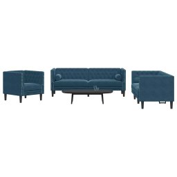 vidaXL 3-delige Loungeset Chesterfield met bolsters fluweel blauw