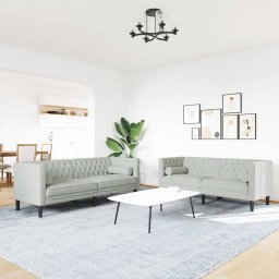 vidaXL 2-delige Loungeset Chesterfield met bolsters fluweel lichtgrijs