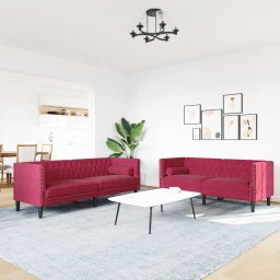 vidaXL 2-delige Loungeset Chesterfield met bolsters fluweel wijnrood
