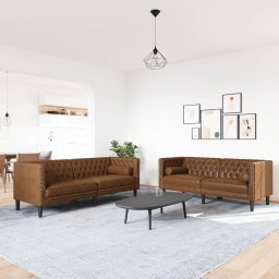 vidaXL 2-delige Loungeset Chesterfield met bolsters kunstsuède bruin