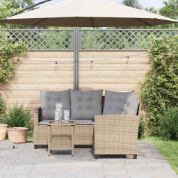 vidaXL Tuinbank met tafel en kussens L-vormig beige poly rattan