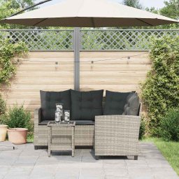 vidaXL Tuinbank met tafel en kussens L-vormig poly rattan lichtgrijs