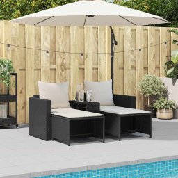 vidaXL 5-delige Tuinbankstel met kussens stapelbaar poly rattan zwart