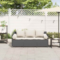 vidaXL Tuinbank 3-zits met kussens poly rattan zwart