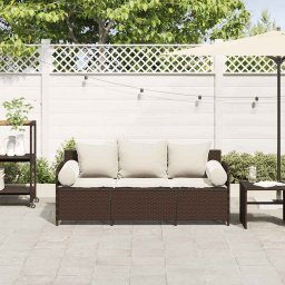 vidaXL Tuinbank 3-zits met kussens poly rattan bruin