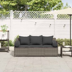 vidaXL Tuinbank 3-zits met kussens poly rattan grijs